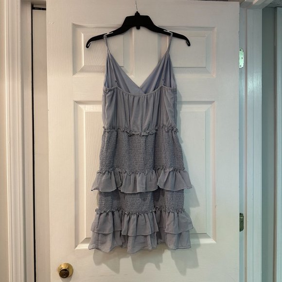 Sleveless Smocked Tiered Dress in Blue - Picture 3 of 3